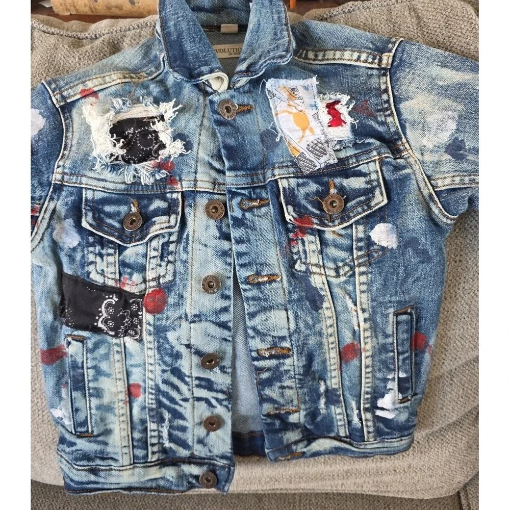 Evolution‎ in Design Youth Ripped Painted Denim Jacket Size 5